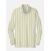Plaid Series White LightYellow Colorblock Stripe Printing Men‘s Long Sleeve Polo